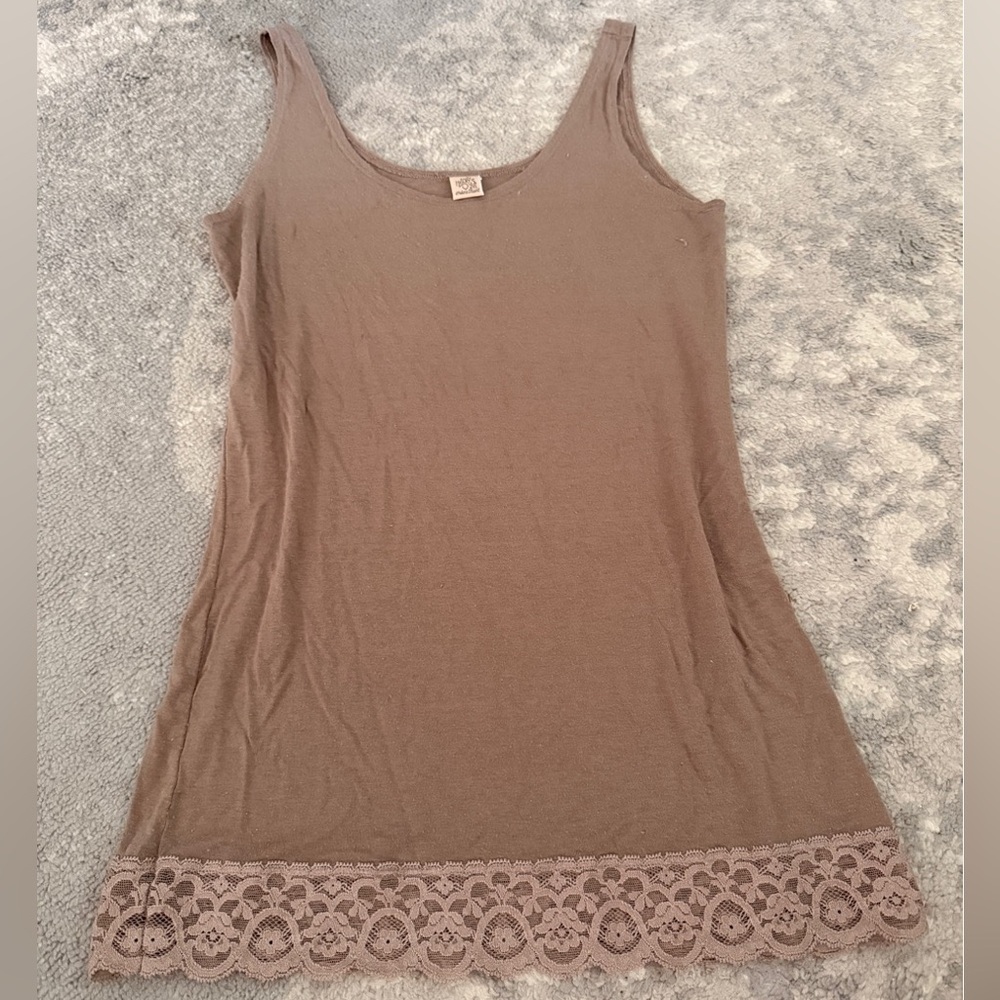 Y2K Only Hearts Helena Stuart Taupe Lace-Hem Tank Top Medium Super Stretchy